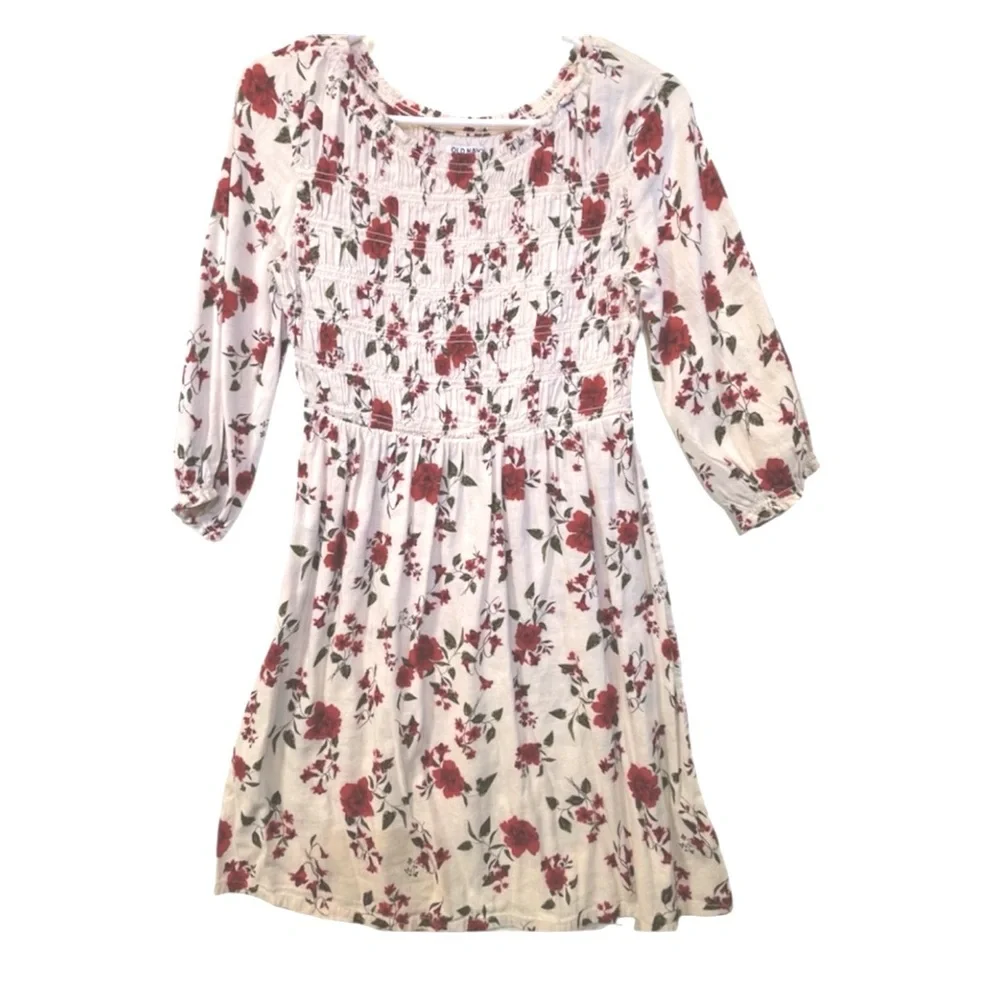 Old Navy Red Fit and Flare Flower Dress with Bishop Sleeves Girls 14-16 🌸​